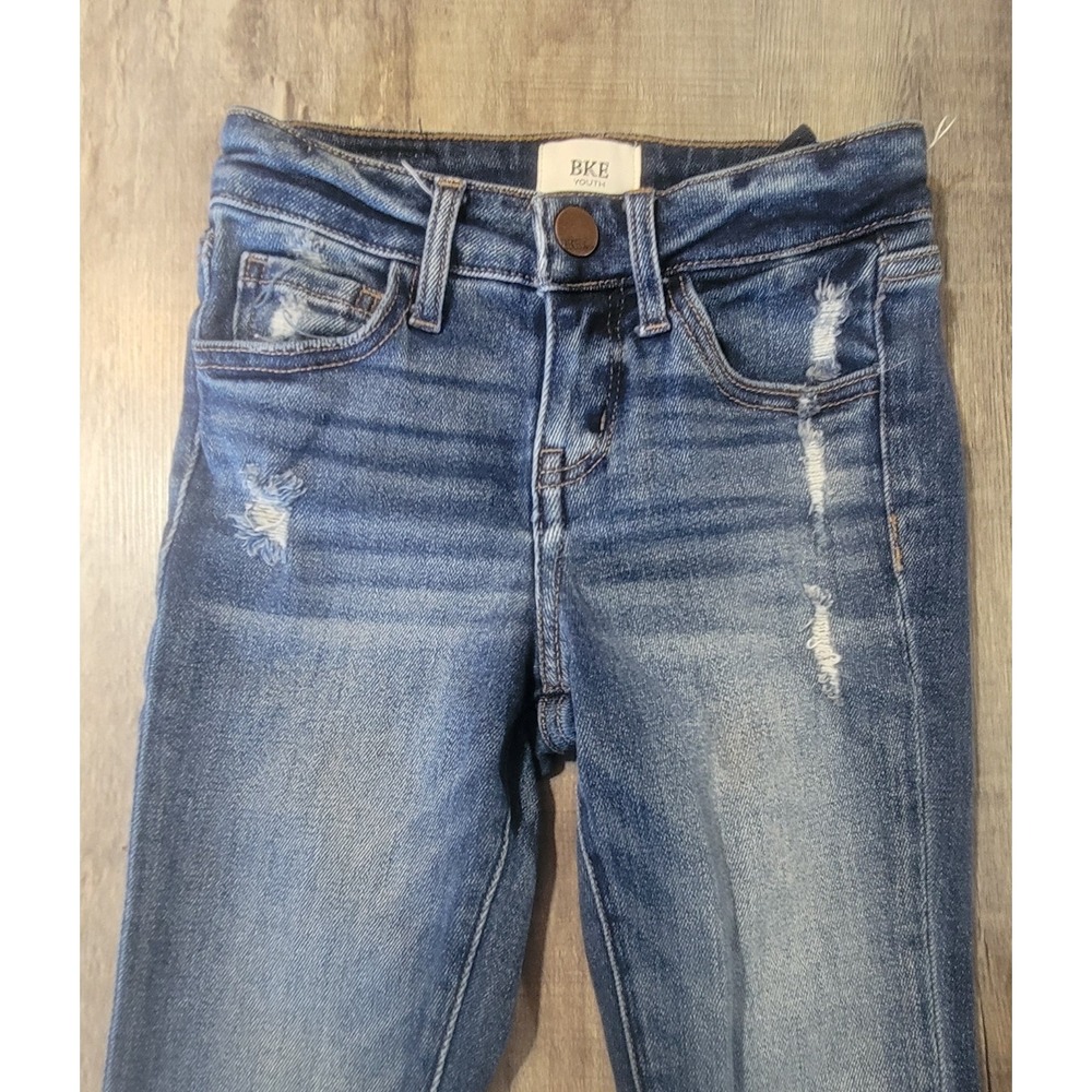 BKE Distressed Flare Jeans Youth Size 6 Blue Adjustable Waist Stretch